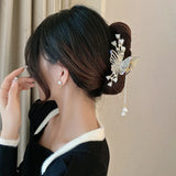 Butterfly Flower Tassel Hair Clips Rhinestones Pearl Vintage Headdress