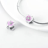 925 Sterling Silver Heart Flower Charm Bead Bracelet DIY Jewelry Gift