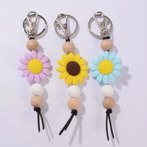Flower Charm Bracelet Keychain Leopard Print Bead Bag Pendant