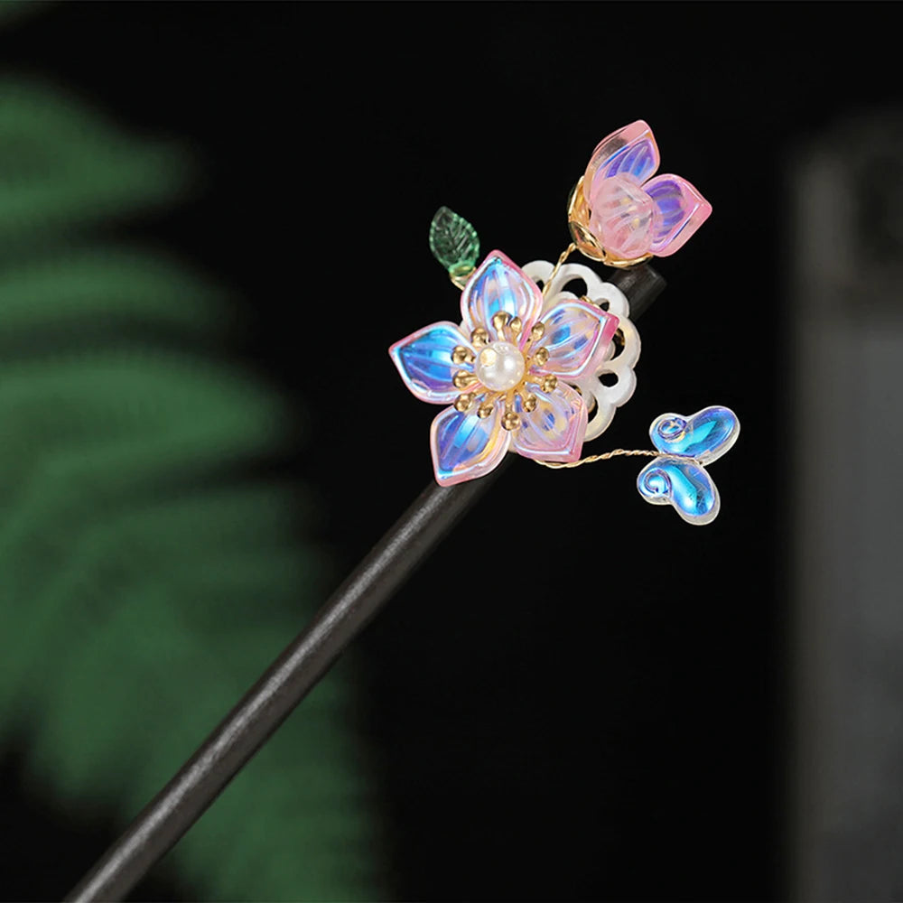 Vintage Sandalwood Flower Chinese Hair Sticks Forks Wedding Hairpin