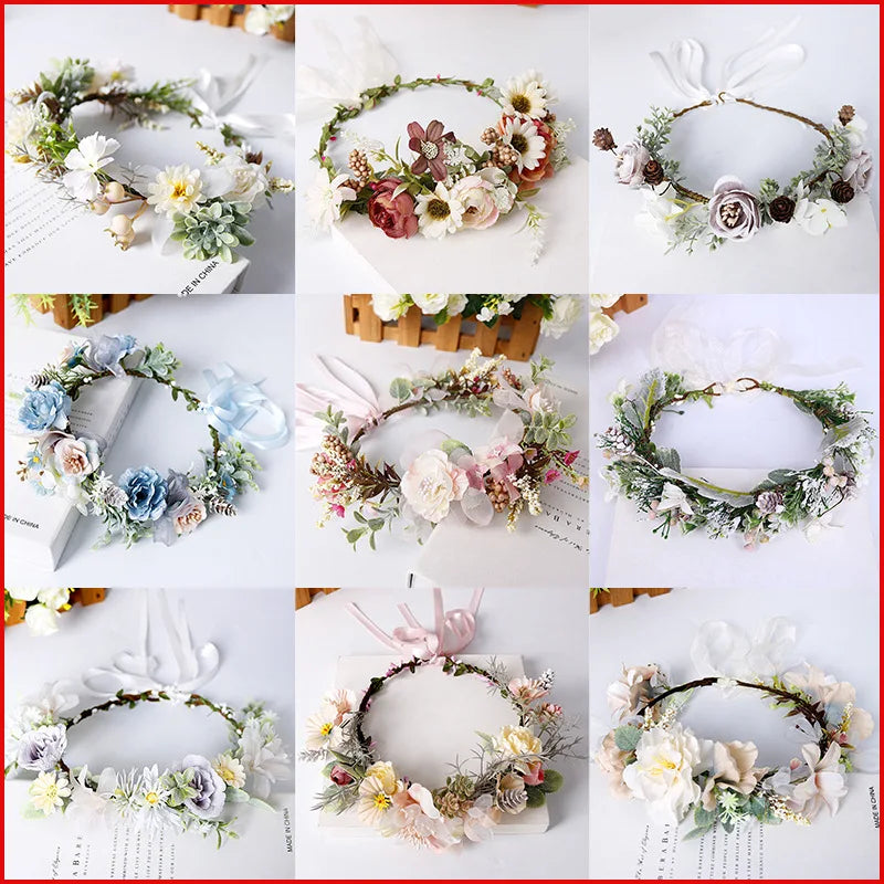 Vintage Flower Crown Tiara Hairband for Bride Girls Wedding
