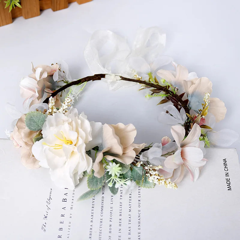 Vintage Flower Crown Tiara Hairband for Bride Girls Wedding