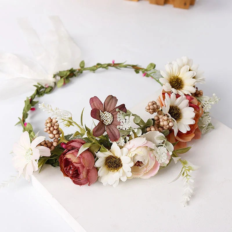 Vintage Flower Crown Tiara Hairband for Bride Girls Wedding
