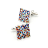 Square Brass Flower Cuff Links for Men - Multi-color Cufflinks