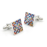 Square Brass Flower Cuff Links for Men - Multi-color Cufflinks