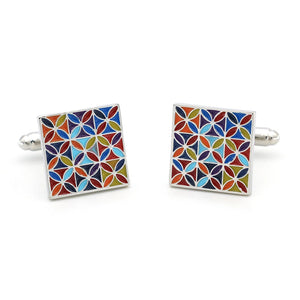 Square Brass Flower Cuff Links for Men - Multi-color Cufflinks