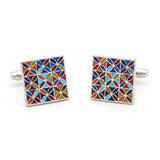 Square Brass Flower Cuff Links for Men - Multi-color Cufflinks
