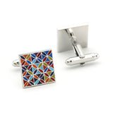 Square Brass Flower Cuff Links for Men - Multi-color Cufflinks