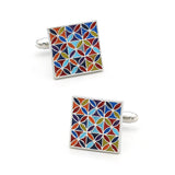 Square Brass Flower Cuff Links for Men - Multi-color Cufflinks