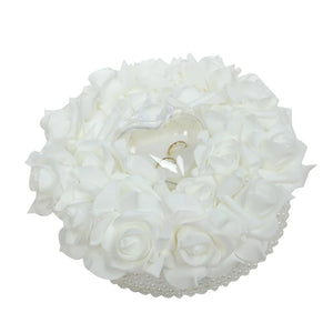 Rose Flower Cushion Pillow with Heart Shaped Ring Box and Pearl Ring Holder