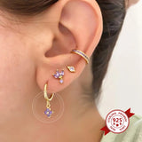 Crystal Hoop Earrings Star Pendant Dangle 925 Silver Needle Flower Earrings