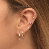 Crystal Hoop Earrings Star Pendant Dangle 925 Silver Needle Flower Earrings
