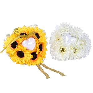 Sunflower Wedding Ring Set with Decorated Box and Pillow