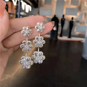 Flower Diamond Earrings 925 Sterling Silver Wedding Drop Dangle Earrings