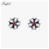 Colorful Zircon Flower Ear Studs 925 Silver Women Jewelry