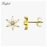 Flower Ear Studs in 925 Sterling Silver with Zircon Stones