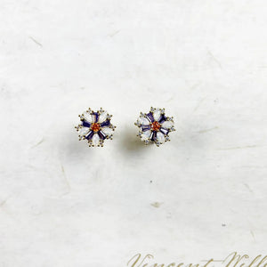 Flower Ear Studs Colourful Stones 925 Silver Floral Earrings