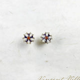 Flower Ear Studs Colourful Stones 925 Silver Floral Earrings