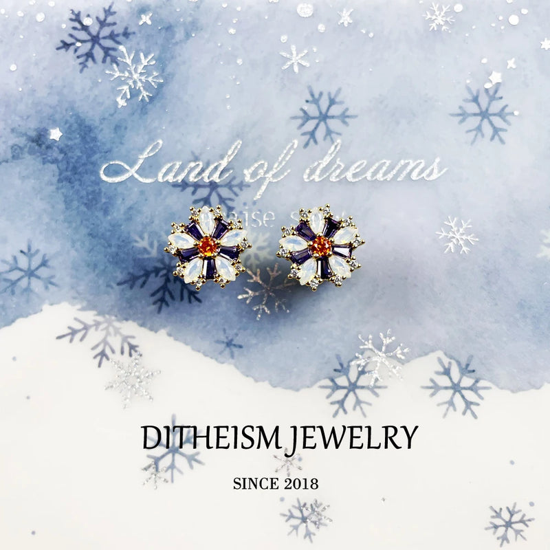 Flower Ear Studs Colourful Stones 925 Silver Floral Earrings