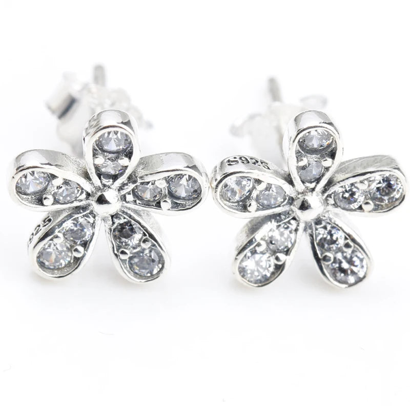 925 Silver Dazzling Daisy Flower Earrings with Clear CZ Studs