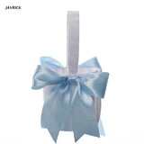 Satin Flower Girl Basket with Ribbon Bows for Wedding Ceremony
