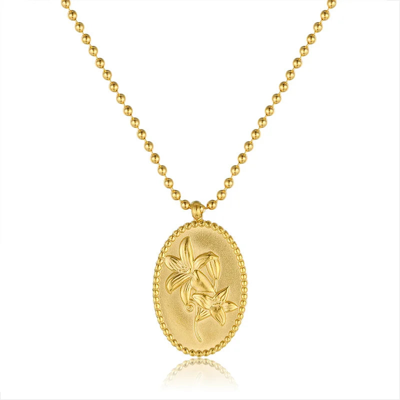Lily Flower Necklace Sweater Chain Stainless Steel Gift Women Gothic Pendant