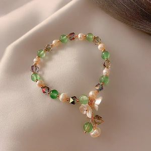 Crystal Beads Freshwater Pearls Strand Bracelet Women YBR279