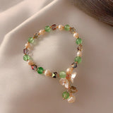 Crystal Beads Freshwater Pearls Strand Bracelet Women YBR279