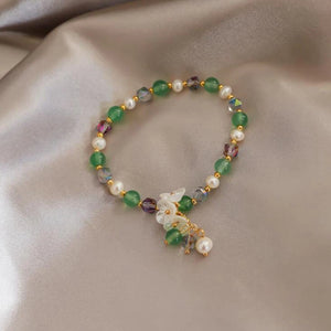 Crystal Beads Freshwater Pearls Strand Bracelet Women YBR279