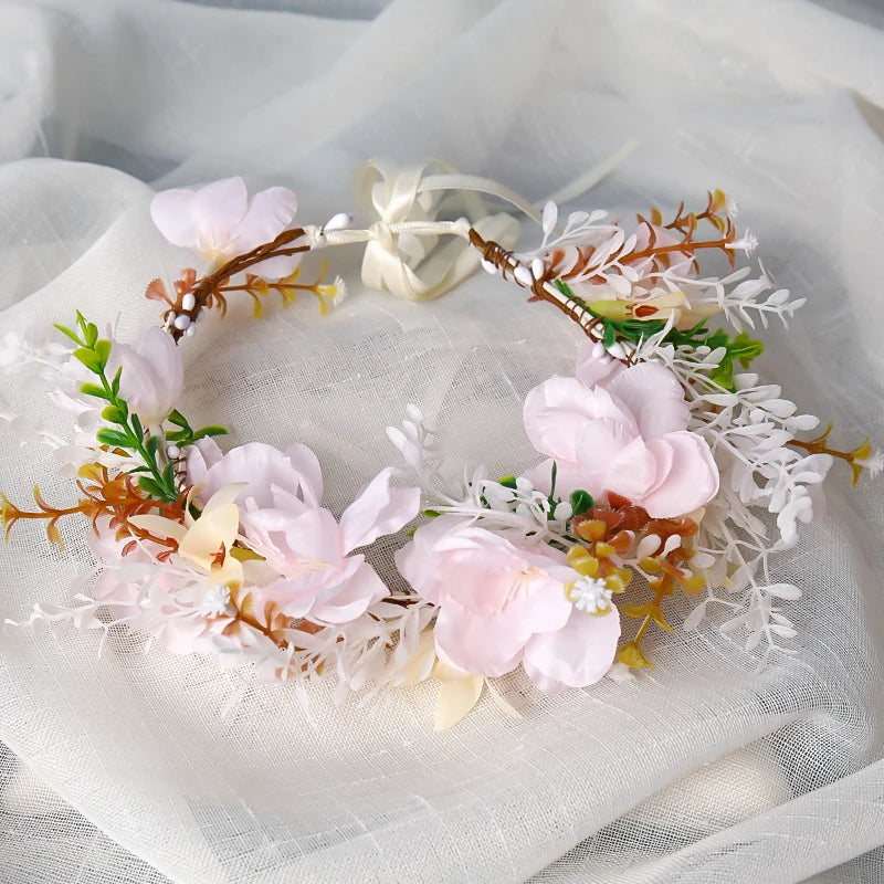 Lace-up Flower Hair Band Wreath Headdress Korean-Style Princess Wedding Jewelry