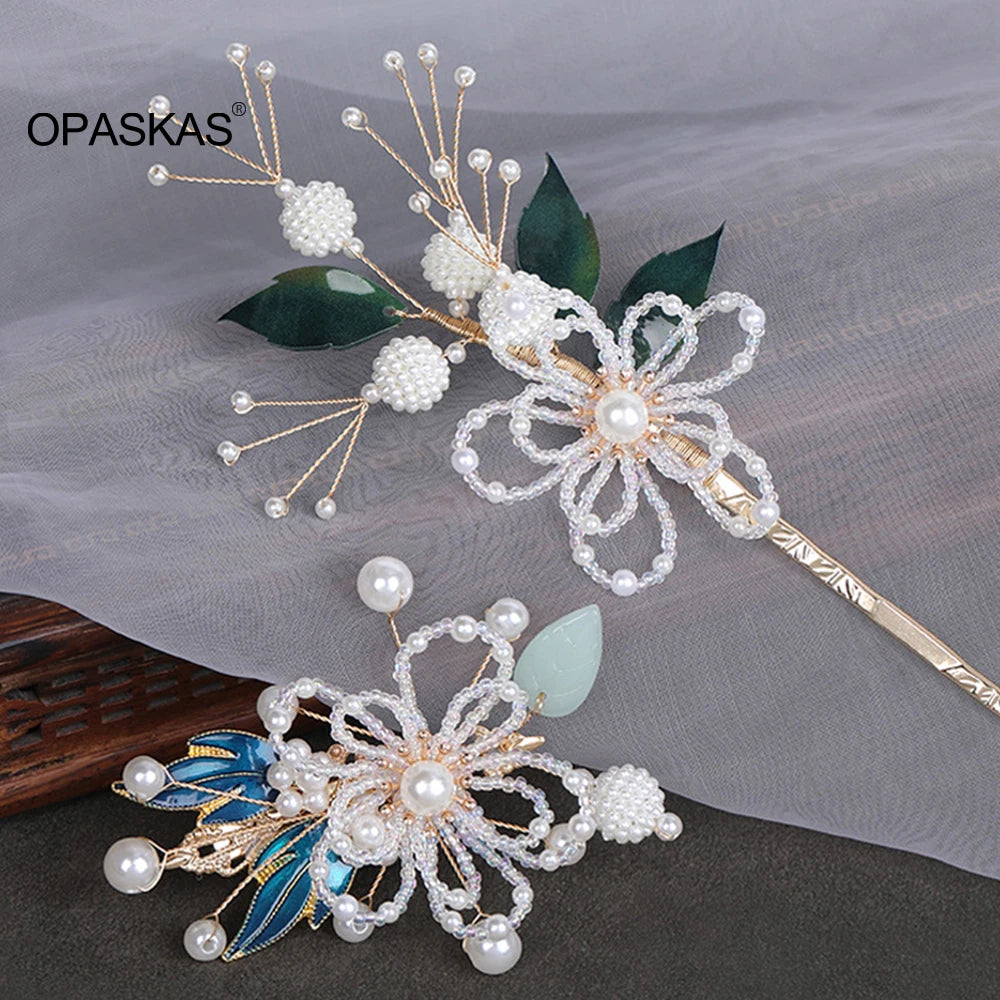 Vintage Floral Hair Clips Hairpins Chinese Pearl Hanfu Accessoires