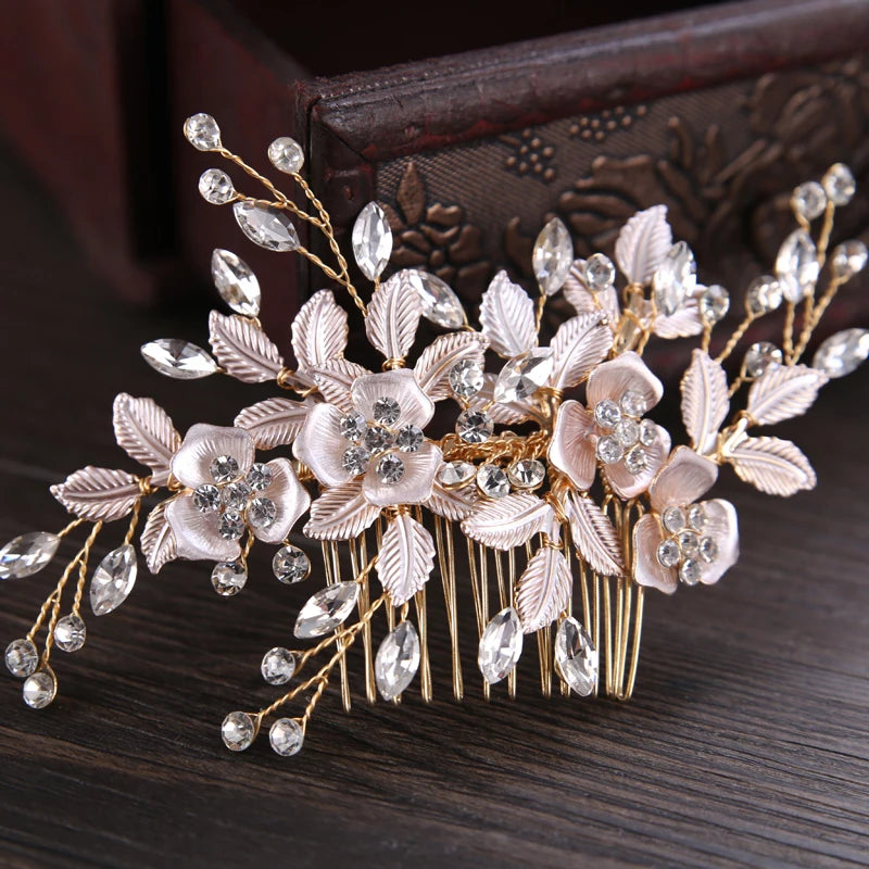 Flower Hair Comb Wedding Hair Accessories Silver Rhinestone Headband
