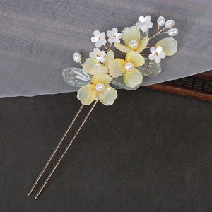 Flower Hair Sticks Hanfu Hair Accessories Light Yellow Floral Hairpins Retro Gir