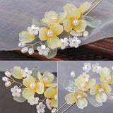 Flower Hair Sticks Hanfu Hair Accessories Light Yellow Floral Hairpins Retro Gir