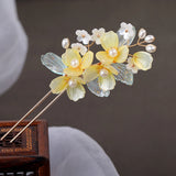 Flower Hair Sticks Hanfu Hair Accessories Light Yellow Floral Hairpins Retro Gir