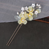 Flower Hair Sticks Hanfu Hair Accessories Light Yellow Floral Hairpins Retro Gir