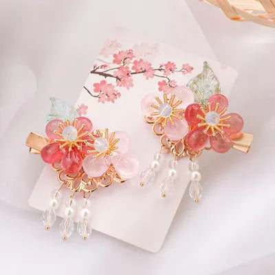 Chinese Tassel Hair Clips Rhinestone Floral Beads Hairgrips Hanfu Accessories