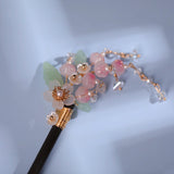 Peach Flower Hair Fork Pearls Tassel Hairpins Wedding Bridal Hair Accessories