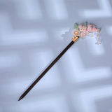 Peach Flower Hair Fork Pearls Tassel Hairpins Wedding Bridal Hair Accessories