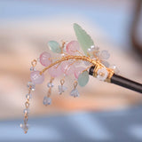 Peach Flower Hair Fork Pearls Tassel Hairpins Wedding Bridal Hair Accessories