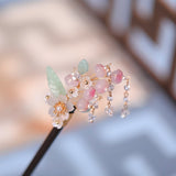 Peach Flower Hair Fork Pearls Tassel Hairpins Wedding Bridal Hair Accessories