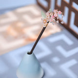 Peach Flower Hair Fork Pearls Tassel Hairpins Wedding Bridal Hair Accessories
