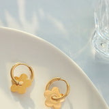 Flower Hoop Earrings for Women, Stainless Steel Huggies
