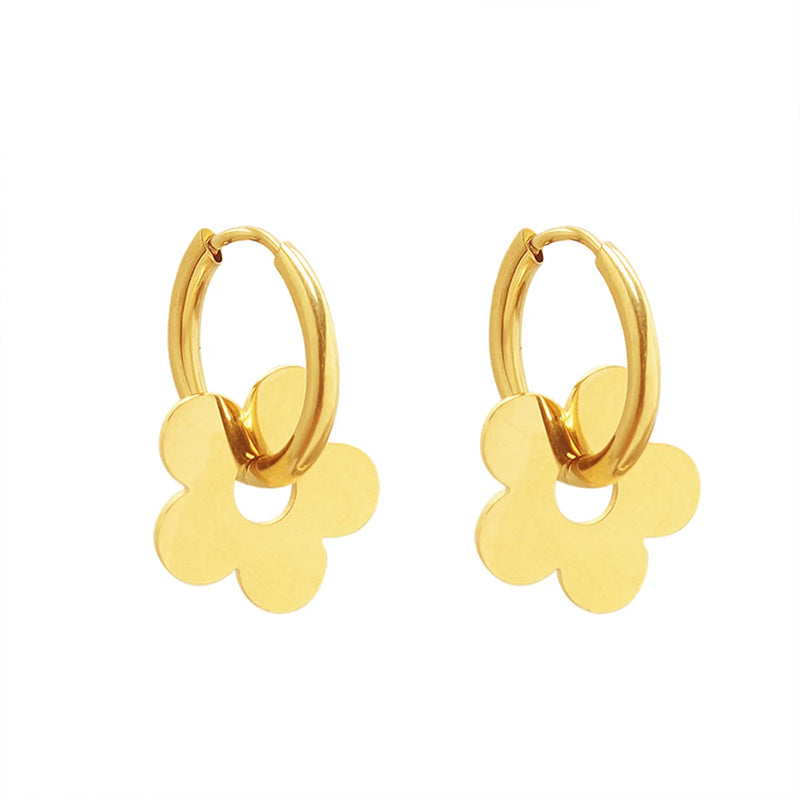 Flower Hoop Earrings for Women, Stainless Steel Huggies