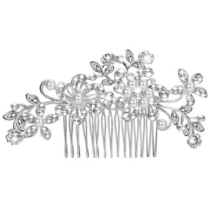 Vintage Rhinestone Flower Hair Comb for Women