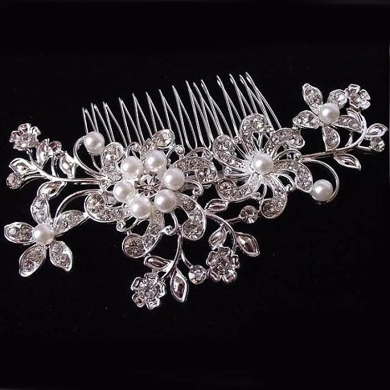 Vintage Rhinestone Flower Hair Comb for Women