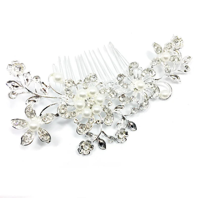Vintage Rhinestone Flower Hair Comb for Women