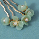 Flower Jade Chignon Hair Pins Antique Hair Comb Hair Accessories