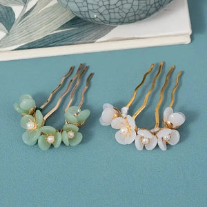 Flower Jade Chignon Hair Pins Antique Hair Comb Hair Accessories
