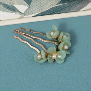Flower Jade Chignon Hair Pins Antique Hair Comb Hair Accessories